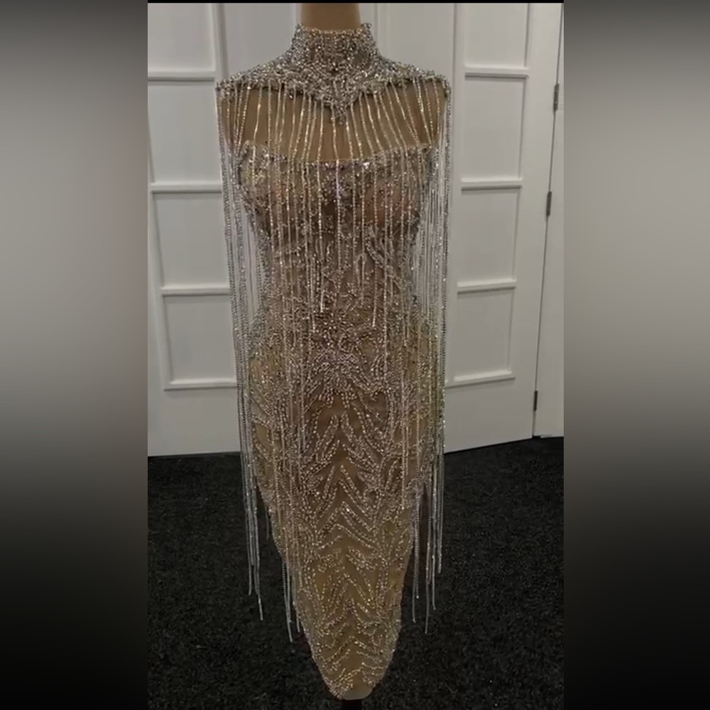 CUSTOM MADE MIDI CRYSTAL CORSET DRESS.